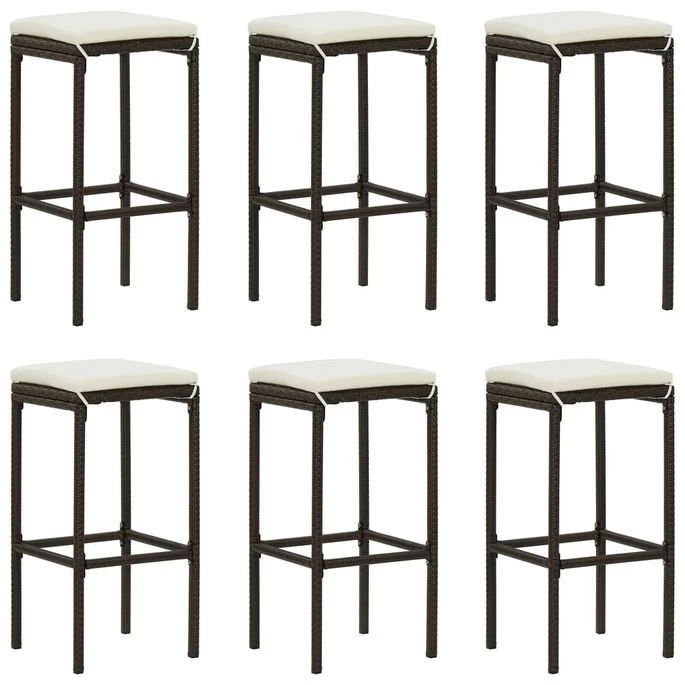Tabourets De Bar Avec Coussins 6 Pcs Marron Résine Tressée