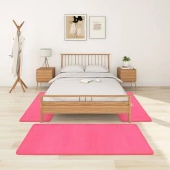 Tapis De Lit Shaggy Poils Longs 3 Pcs Rose 4