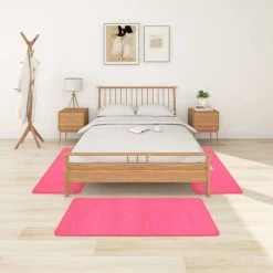 Tapis De Lit Shaggy Poils Longs 3 Pcs Rose