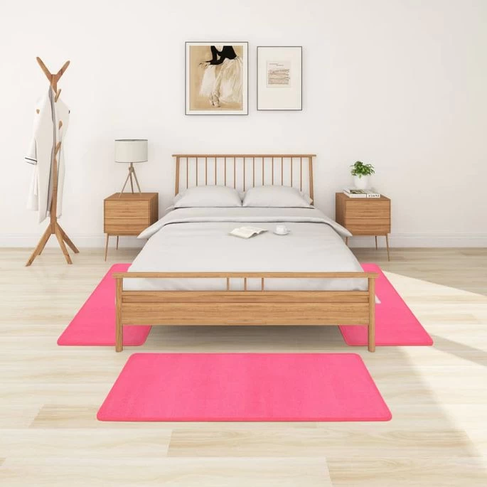Tapis De Lit Shaggy Poils Longs 3 Pcs Rose