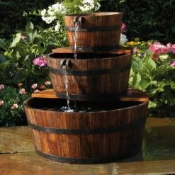 Ubbink Fontaine à Cascade De Jardin En Forme De 3 Barils Bois